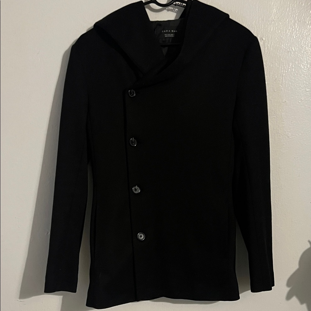 Zara Man Black hooded peat coat